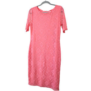 Preston & York Penny Knit Dress Pink Lace Short Sleeve Sheath Dress Women Sz S